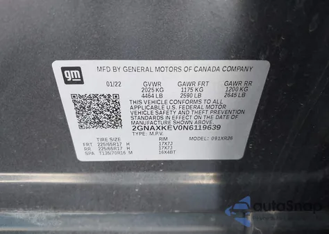 2022 Chevrolet Equinox Fwd Lt from USA, damaged, VIN 2GNAXKEV0N6119639